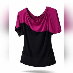 Fuchsia & Black Torrid Off‑Shoulder Blouse | Relaxed Top with Banded Waist